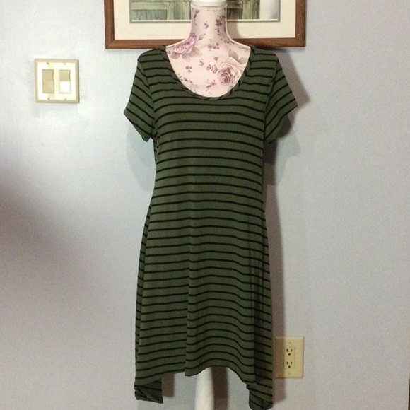 Unknown Dresses & Skirts - Black & Olive Green Striped Dress